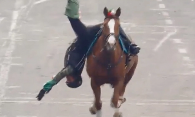 Jinete sufre aparatosa caída durante desfile de la Revolución Mexicana: VIDEO