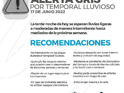 EMITE AYUNTAMIENTO DE BOCA DEL RIO RECOMENDACIONES POR LLUVIAS Y ALERTA GRIS