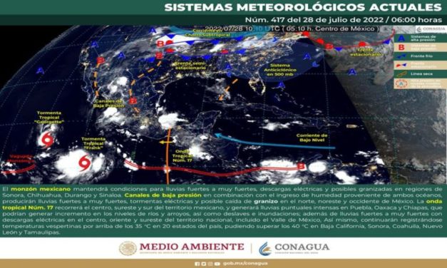 Lluvias puntuales intensas en zonas de Puebla, Oaxaca y Chiapas