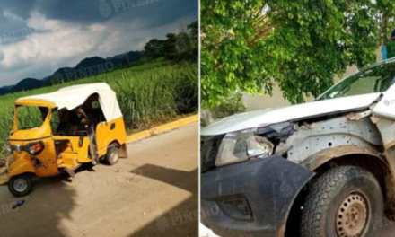 Funesto choque en camino a Naranjal entre una camioneta pasajera y un mototaxi, en San José Chiltepec, Oaxaca