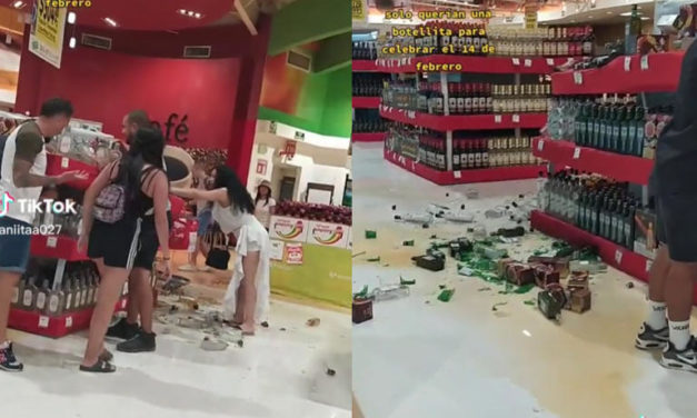 Familia quiebra por accidente decenas de botellas en un supermercado