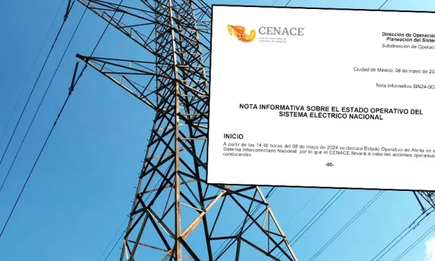 CENACE declara en alerta al Sistema Eléctrico Nacional; otra vez habrá apagones