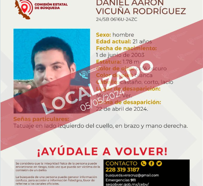 Localizan a joven desaparecido en Medellín de Bravo, Veracruz